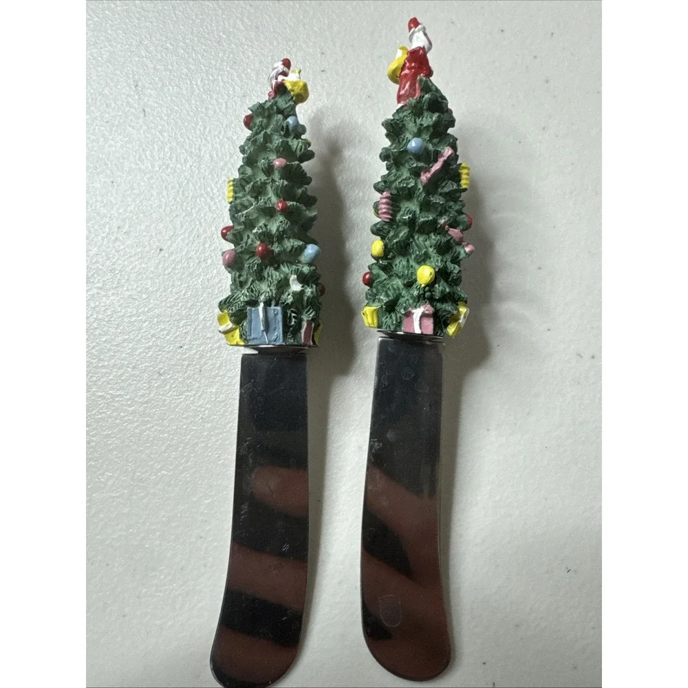 Santa Tree Christmas Cheese Spreader‎ Butter or Jam Knife Set of 2